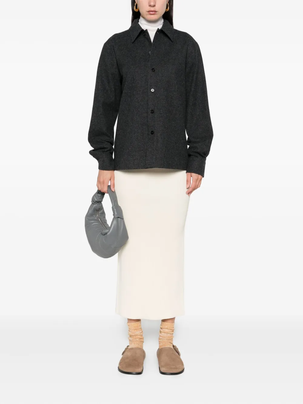 Jil Sander+ Button-down Wool Shirt In Black