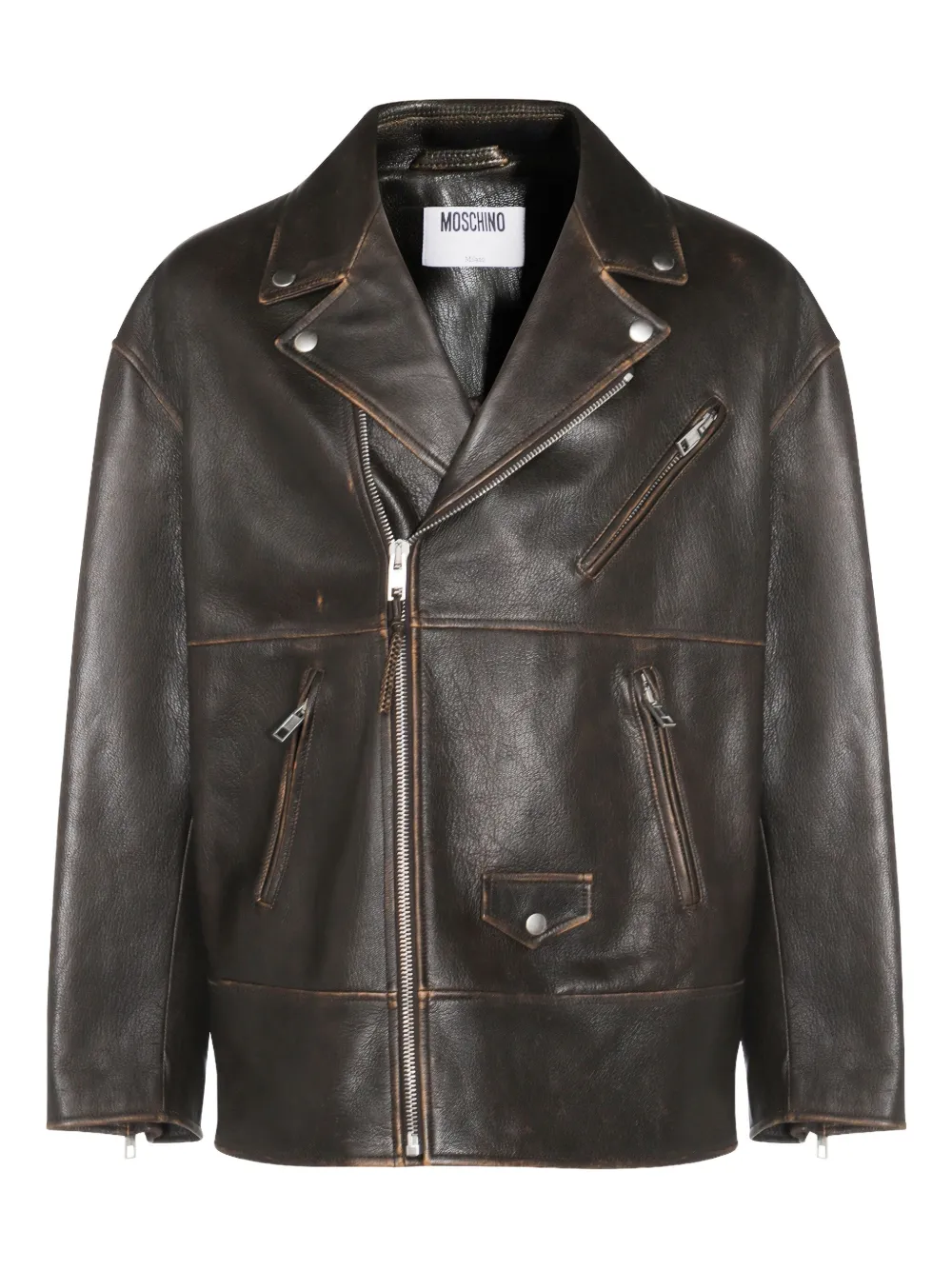 Moschino Smiley-face Studded Leather Jacket