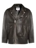 Moschino smiley-face studded leather jacket - Brown