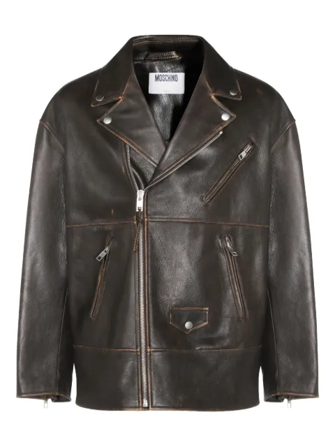 Moschino smiley-face studded leather jacket