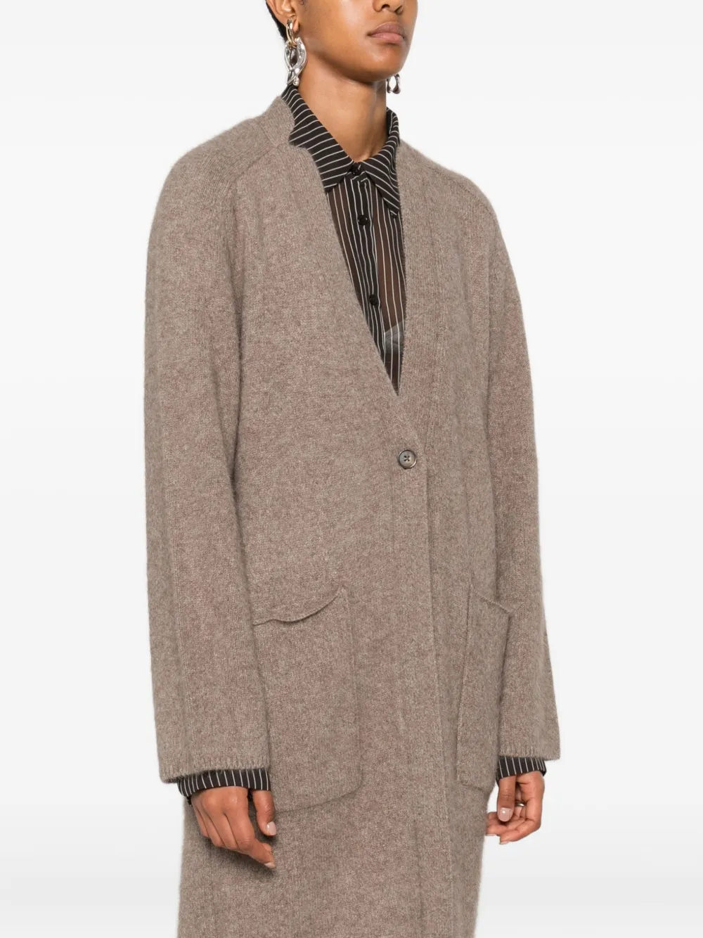 Loulou De Saison Patch-pocket Button Cardigan Coat In Brown