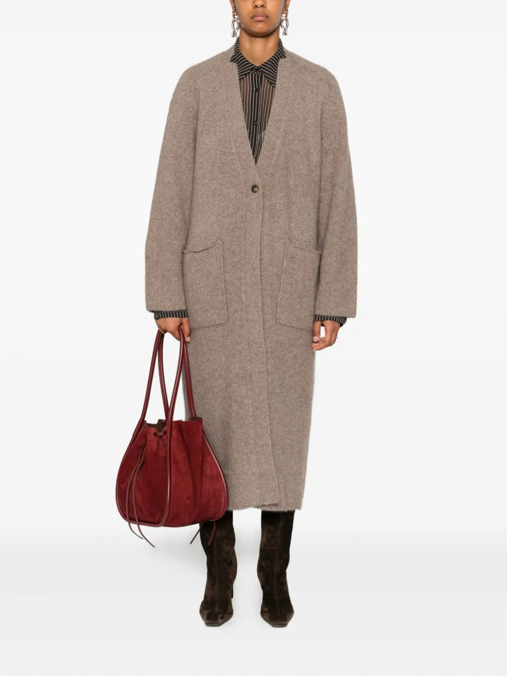 Loulou De Saison Patch-pocket Button Cardigan Coat In Brown