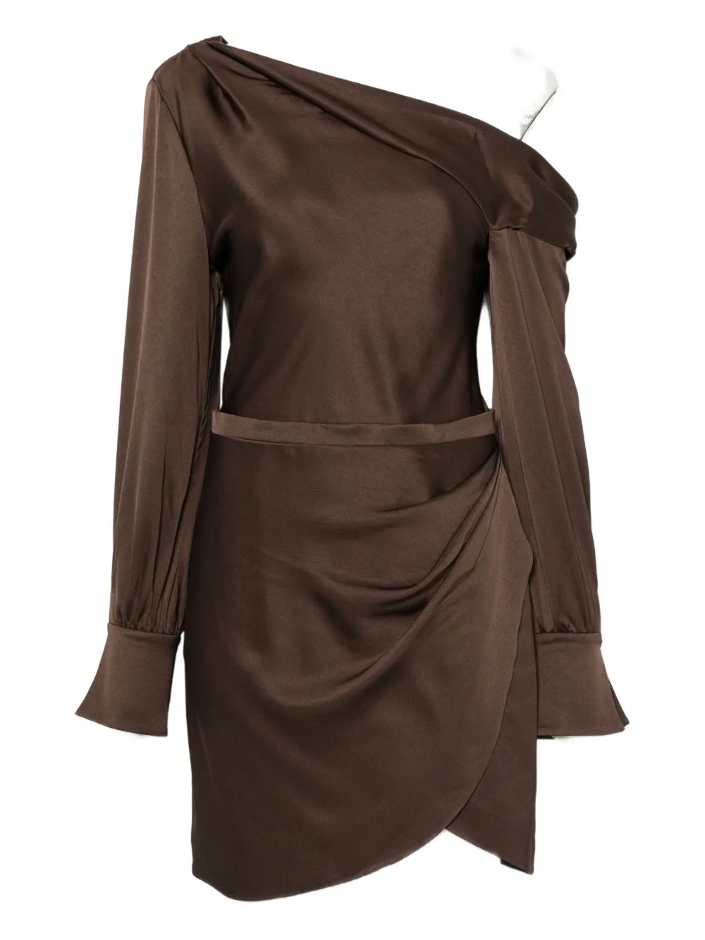 Simkhai One-shoulder Wrap Mini Dress In Brown