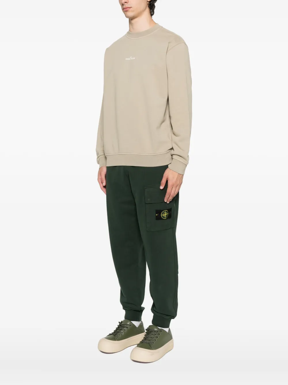 Stone Island 6100018 katoenen sweater met logoprint Beige