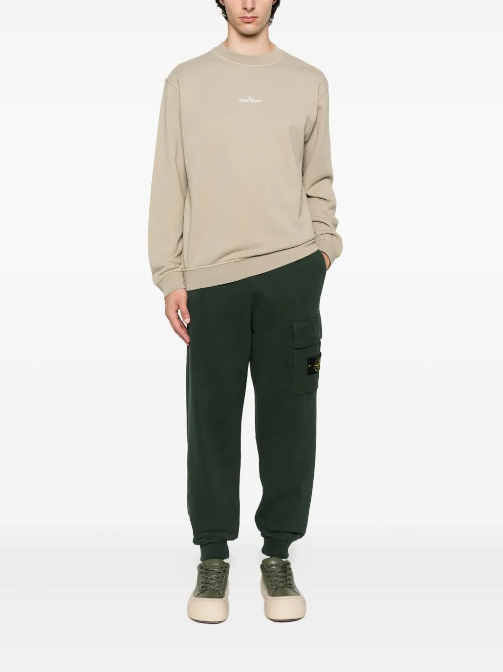 Stone Island 6100018 katoenen sweater met logoprint Beige