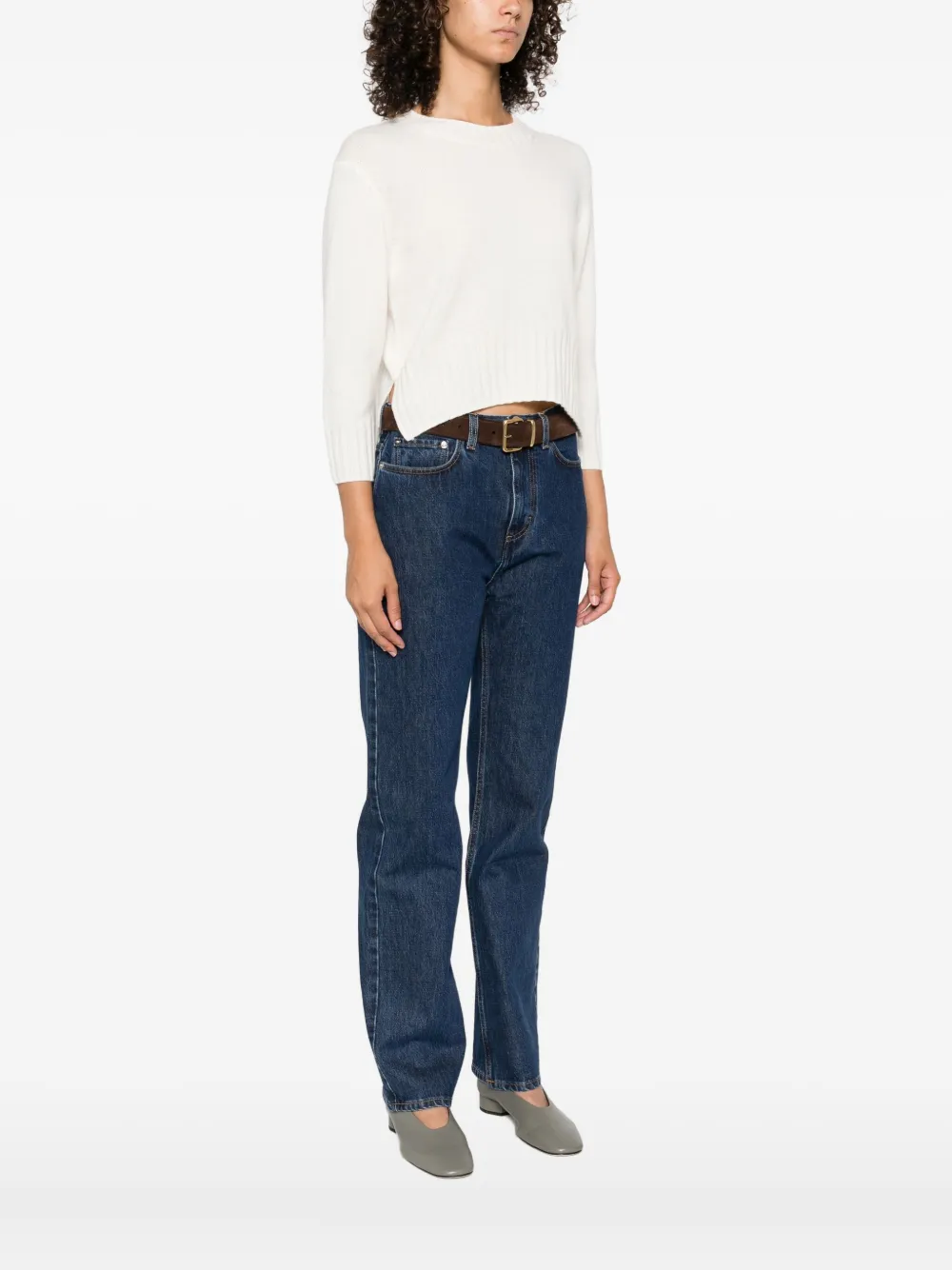 LouLou de Saison Mora Lds round-neck cropped sweater Wit
