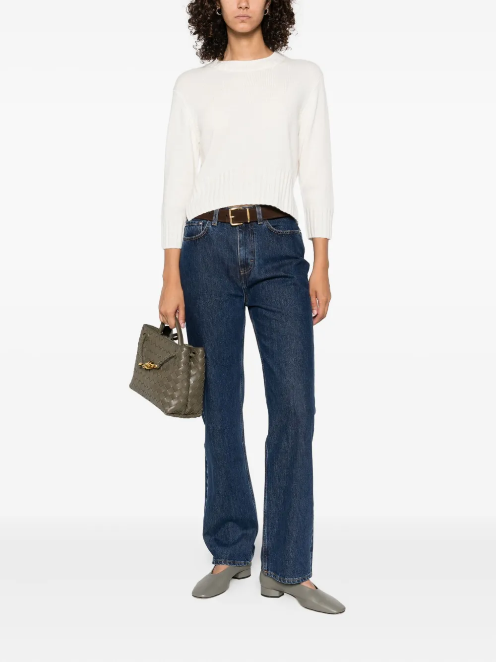 LouLou de Saison Mora Lds round-neck cropped sweater Wit