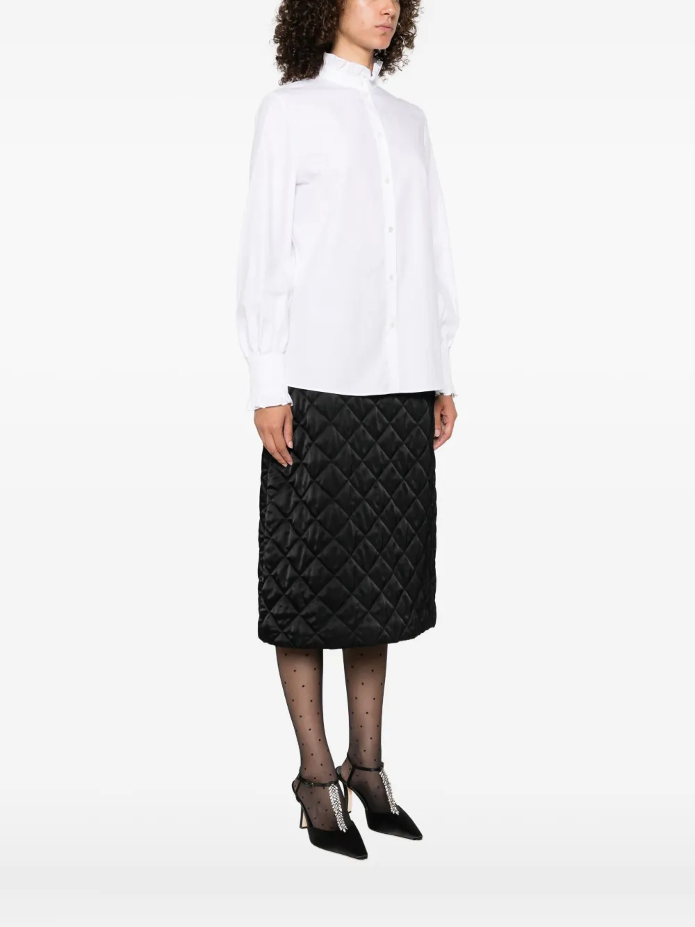 Valentino Garavani Blouse met ruches en hoge hals Wit