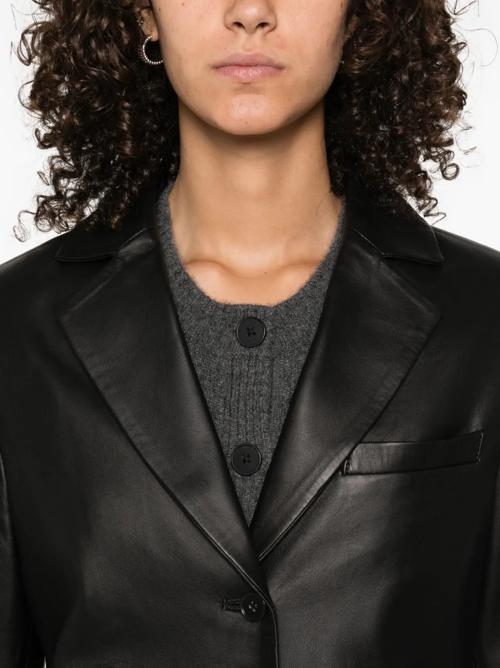 LouLou de Saison Aldo notched-lapel leather jacket Zwart