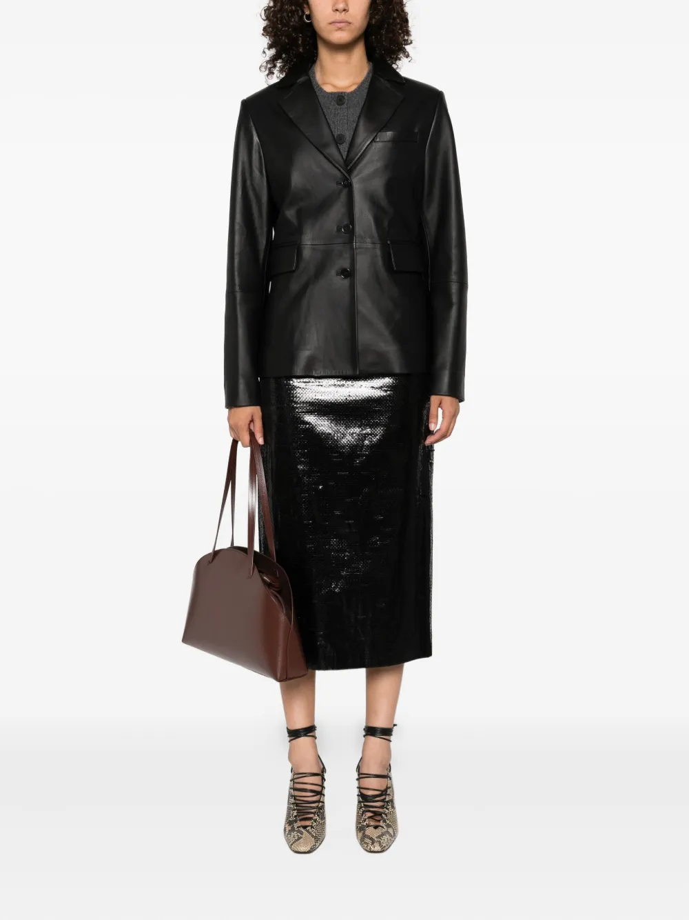 LouLou de Saison Aldo notched-lapel leather jacket Zwart