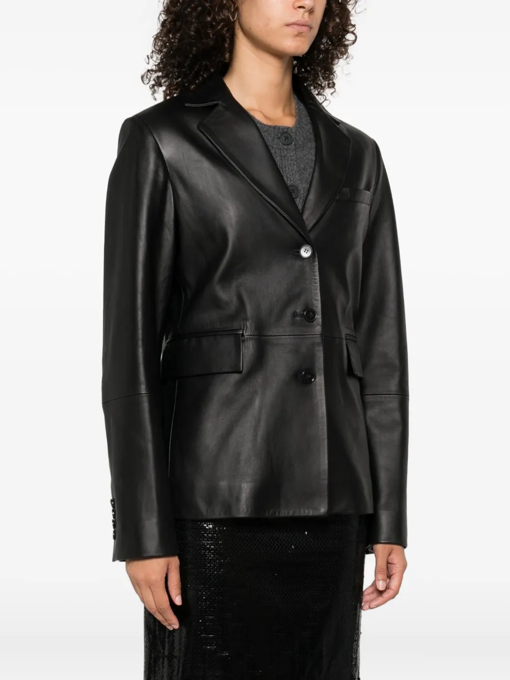 LouLou de Saison Aldo notched-lapel leather jacket Zwart