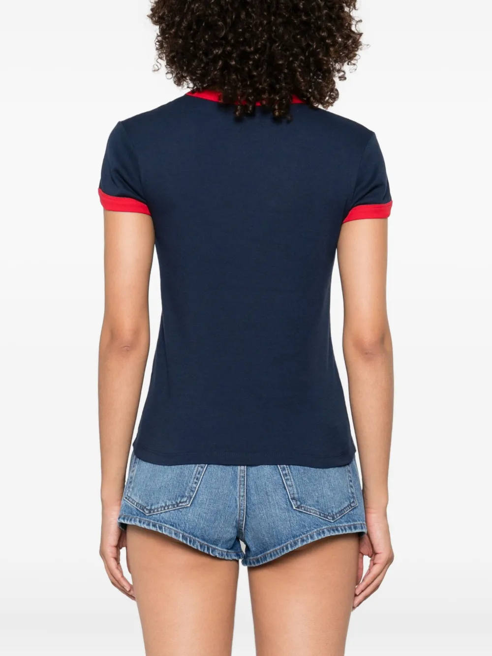 Valentino Crew Neck Cotton T-shirt With Contrast Trim In Blue