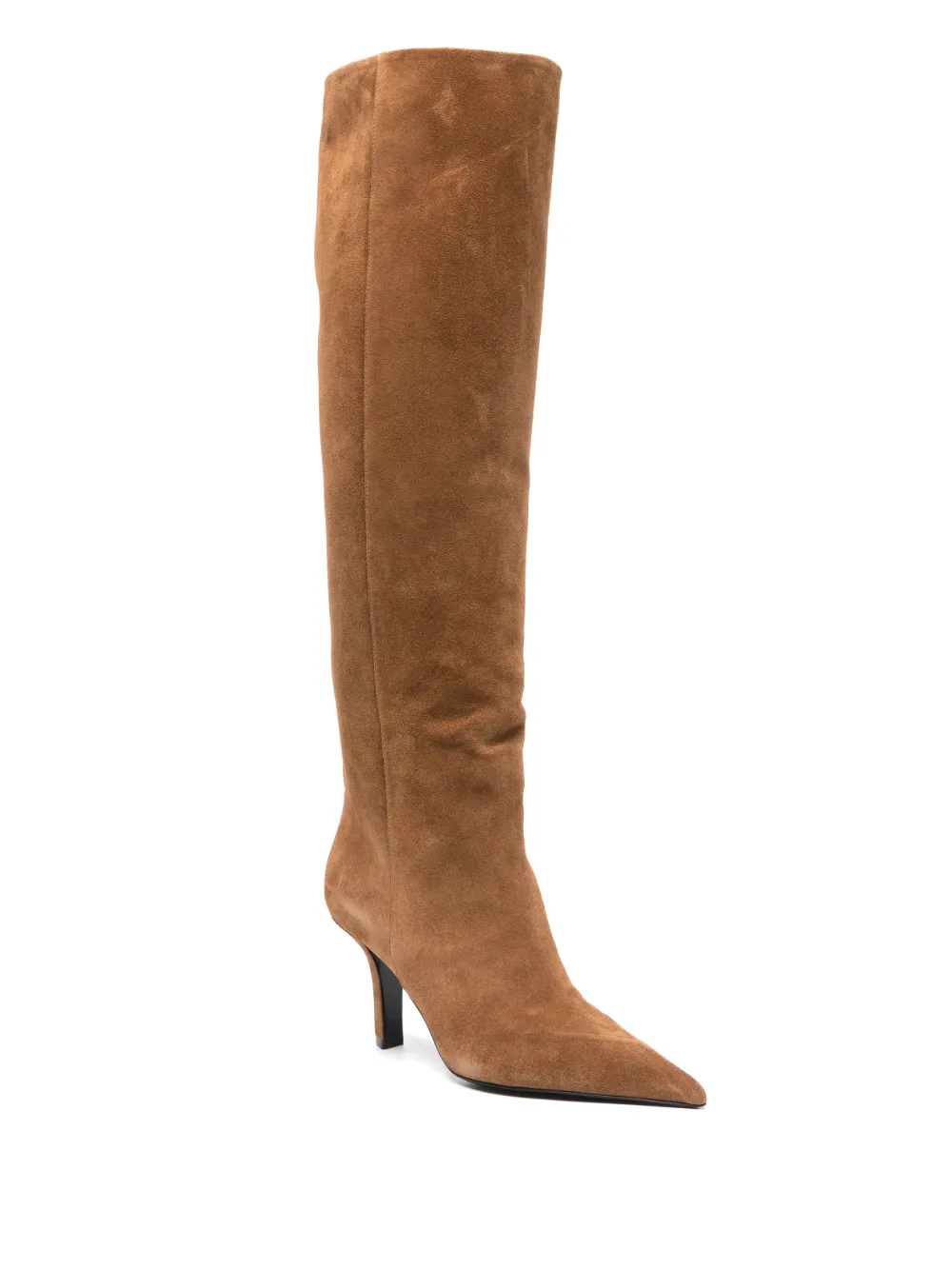 Amina Muaddi Brenda 80 Calf Suede Knee-high Boot 80mm In Brown