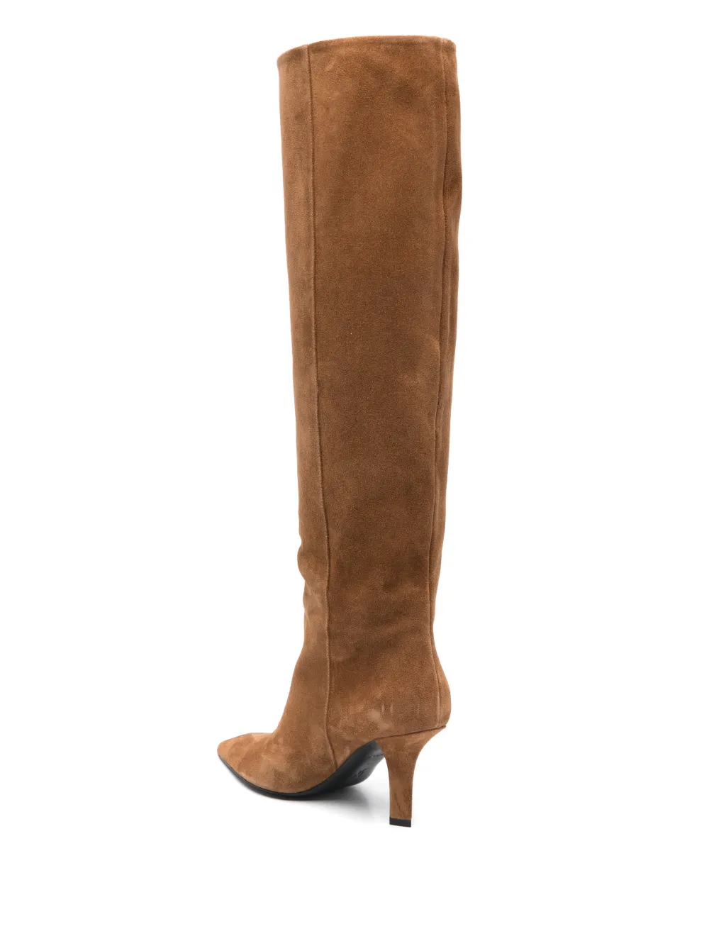 Amina Muaddi Brenda 80 Calf Suede Knee-high Boot 80mm In Brown
