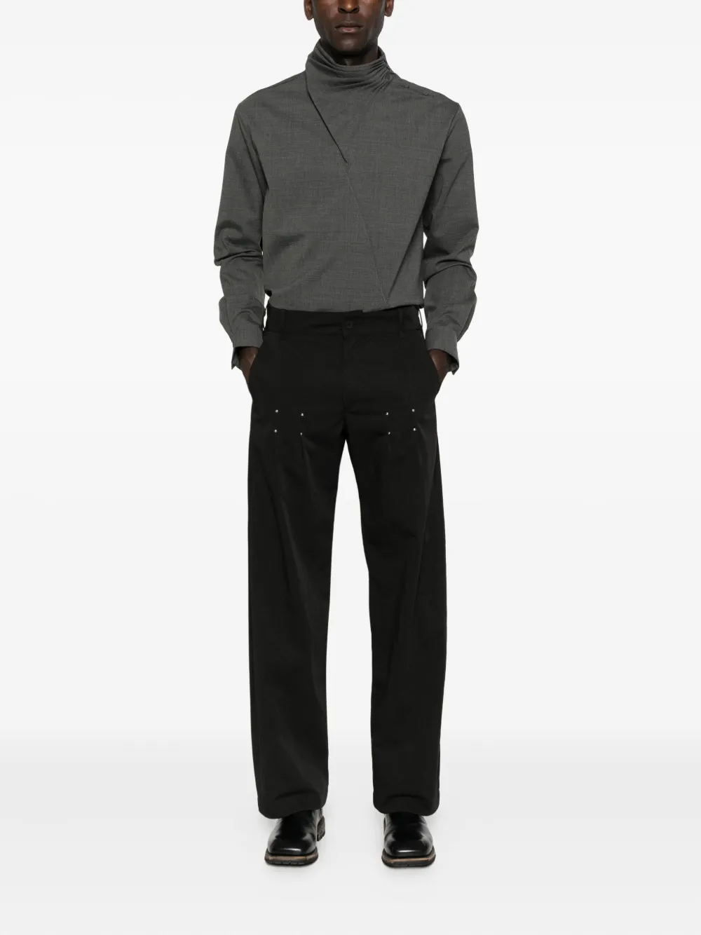 J.LAL high-neck gathered-detail shirt - Grijs