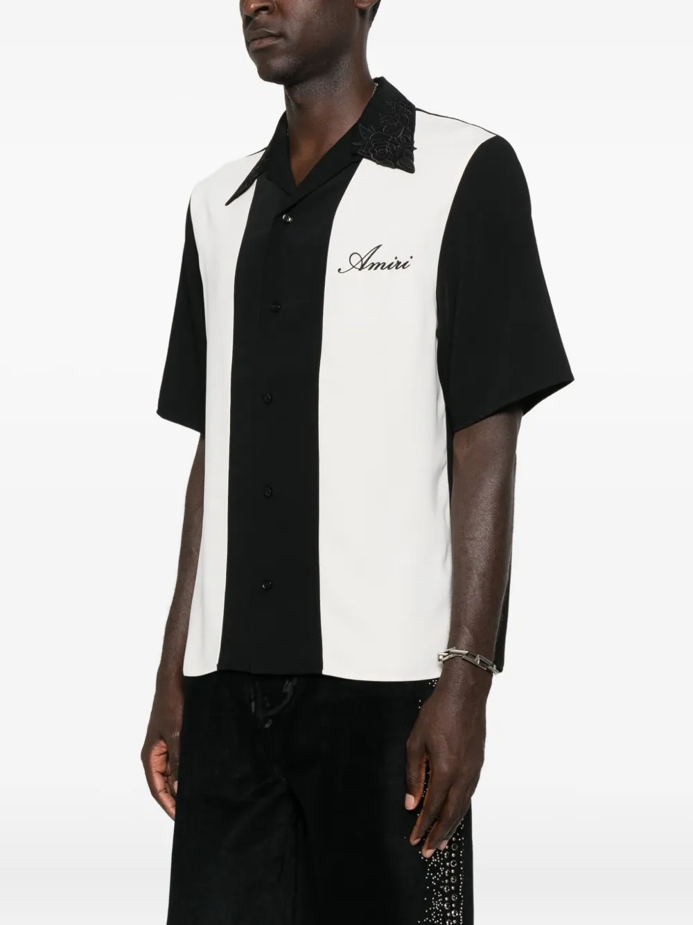 AMIRI Overhemd met bloemenkraag en vlakken Zwart