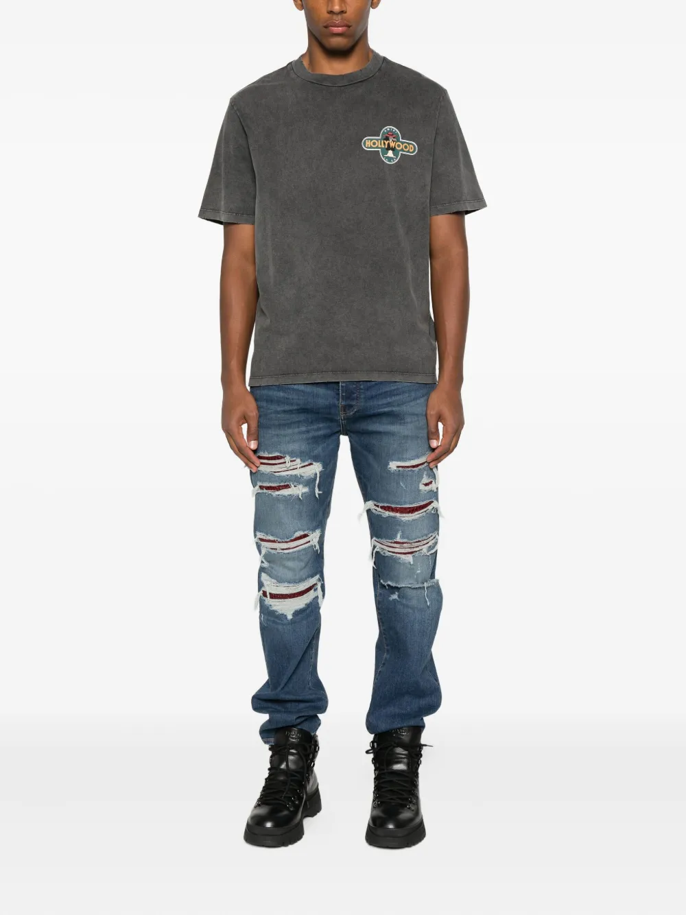 Amiri Logo Graphic Print Crewneck T-shirt In Gray