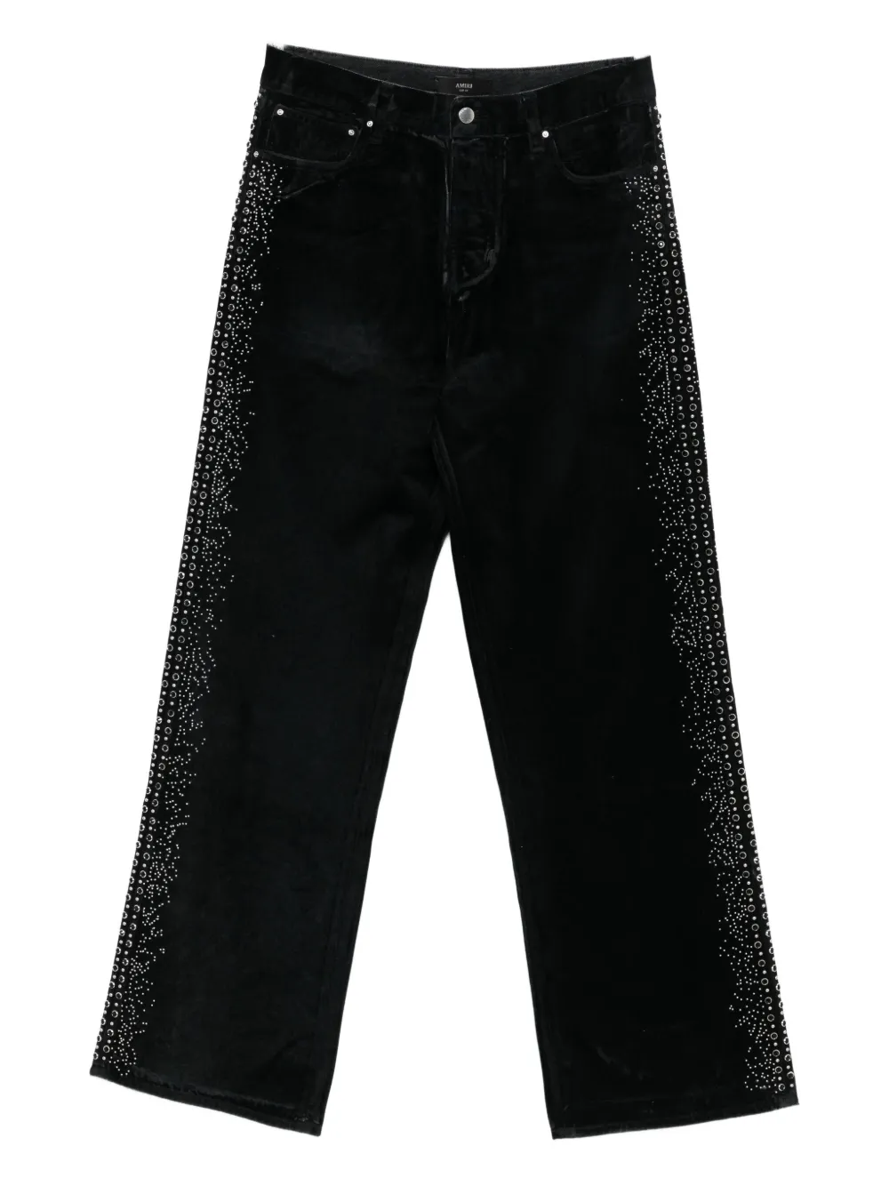 Amiri Embellished Velvet Jeans In Black