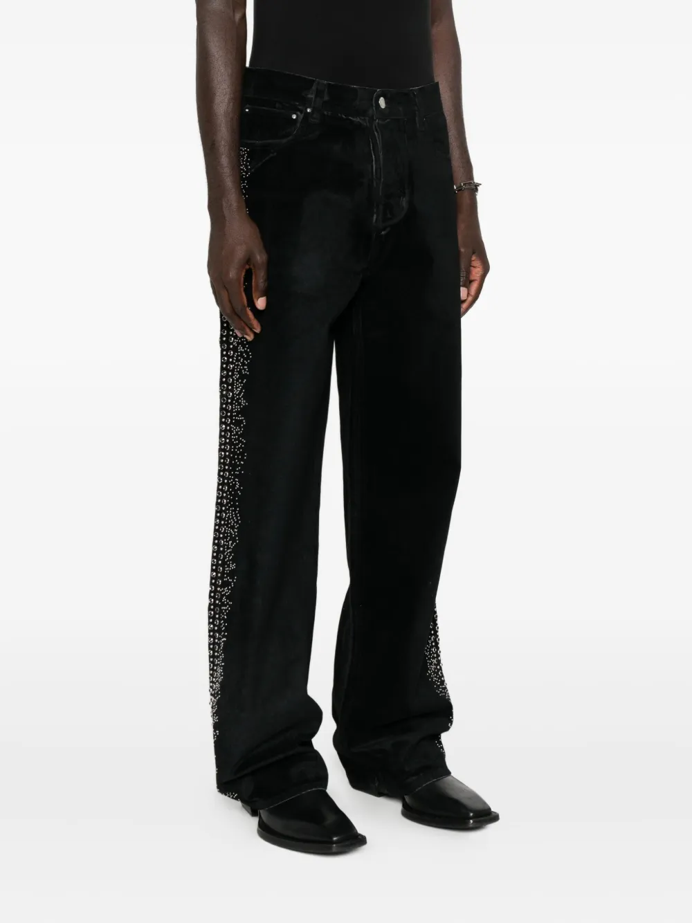 Amiri Embellished Velvet Jeans In Black