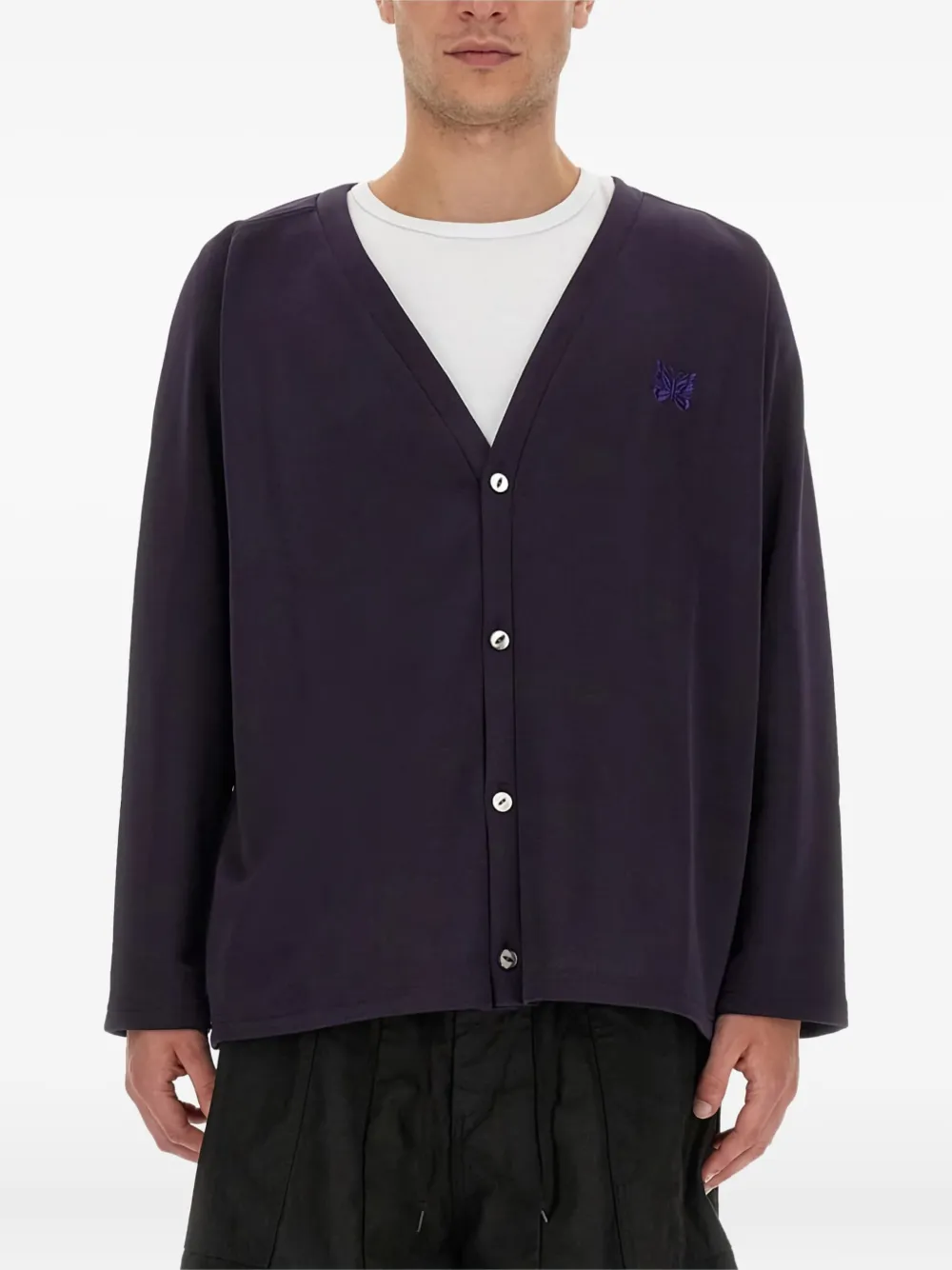 Needles butterfly-embroidered cardigan - パープル Needles butterfly-embroidered cardigan - パープル