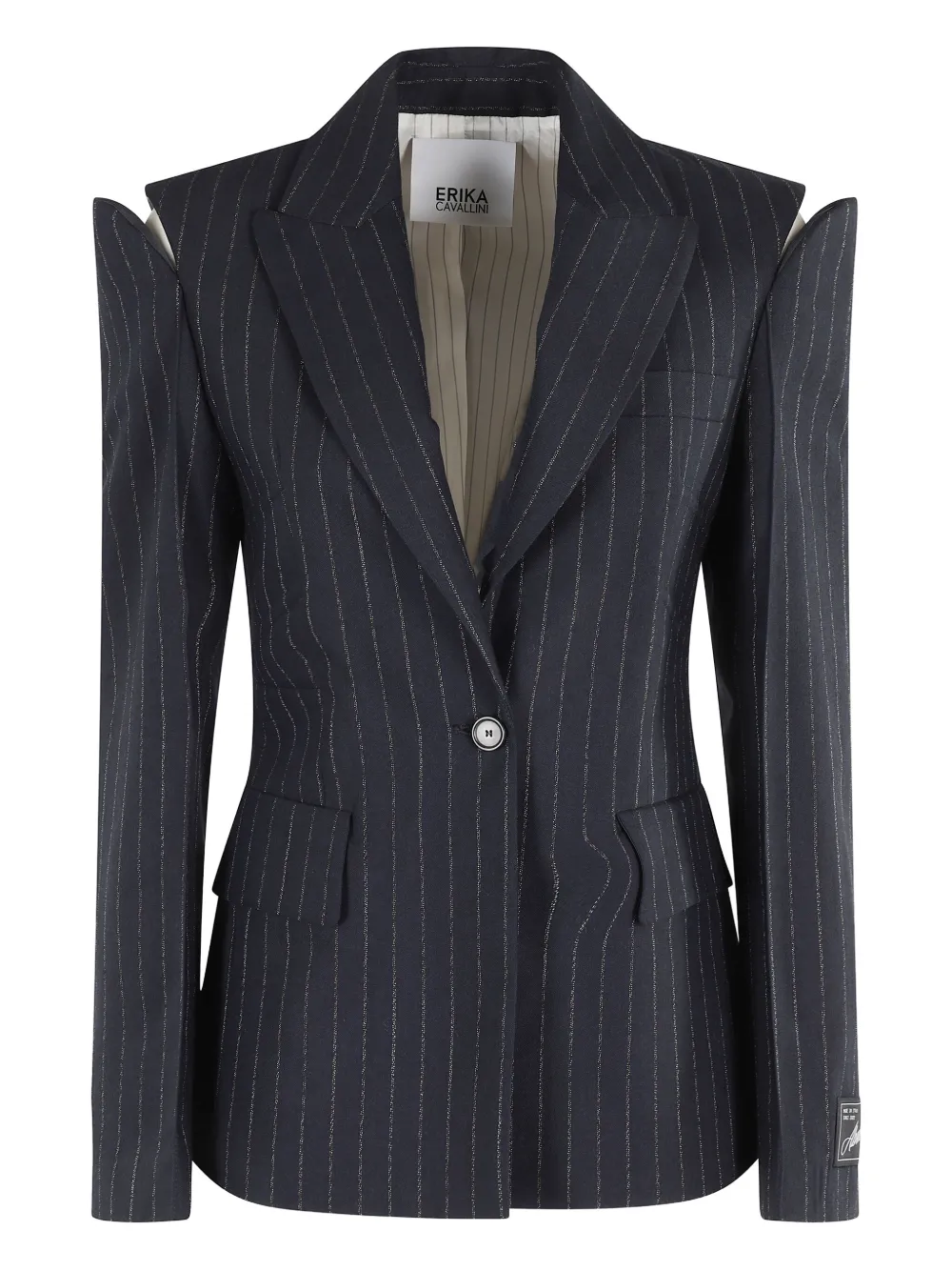 Erika Cavallini Blazer met krijtstreep en uitgesneden schouders Blauw