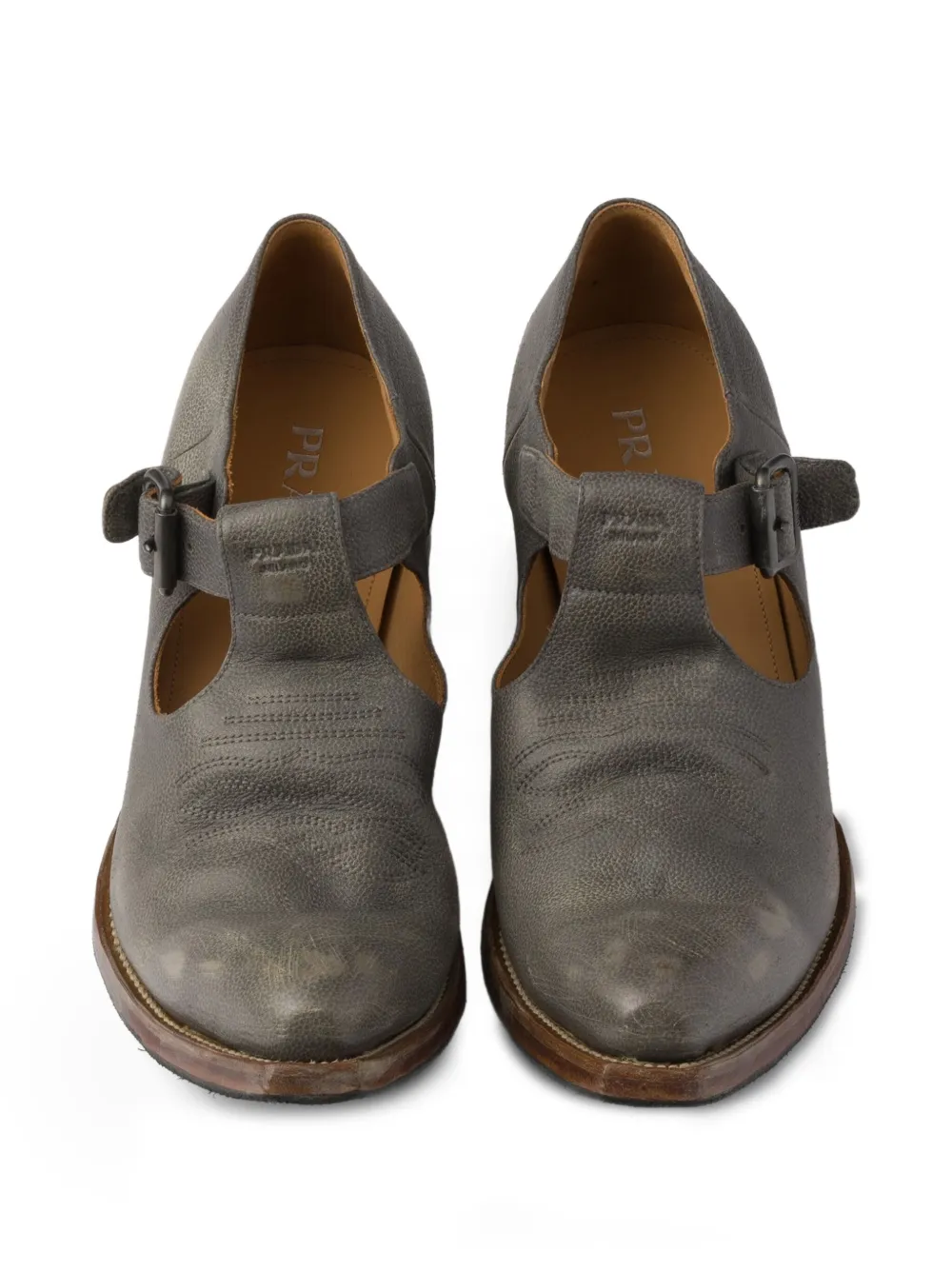 Prada buckle-detail leather loafers Grey