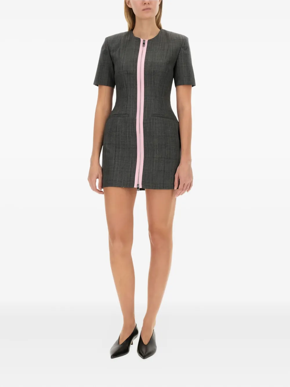 MSGM zip-up short-sleeve mini dress - Grijs