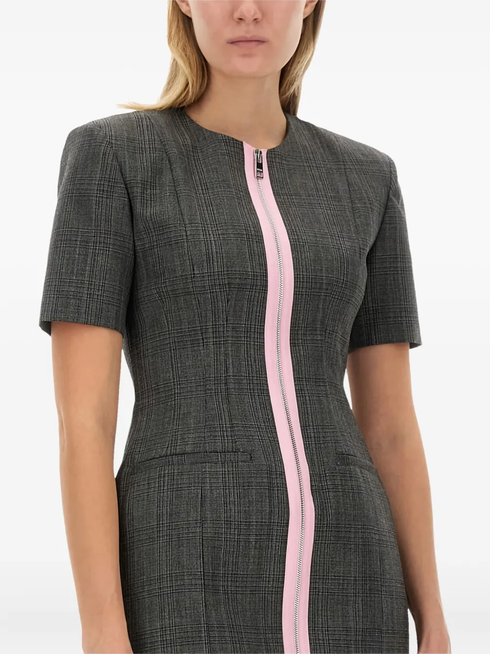 Msgm Zip-up Short-sleeve Mini Dress In Gray