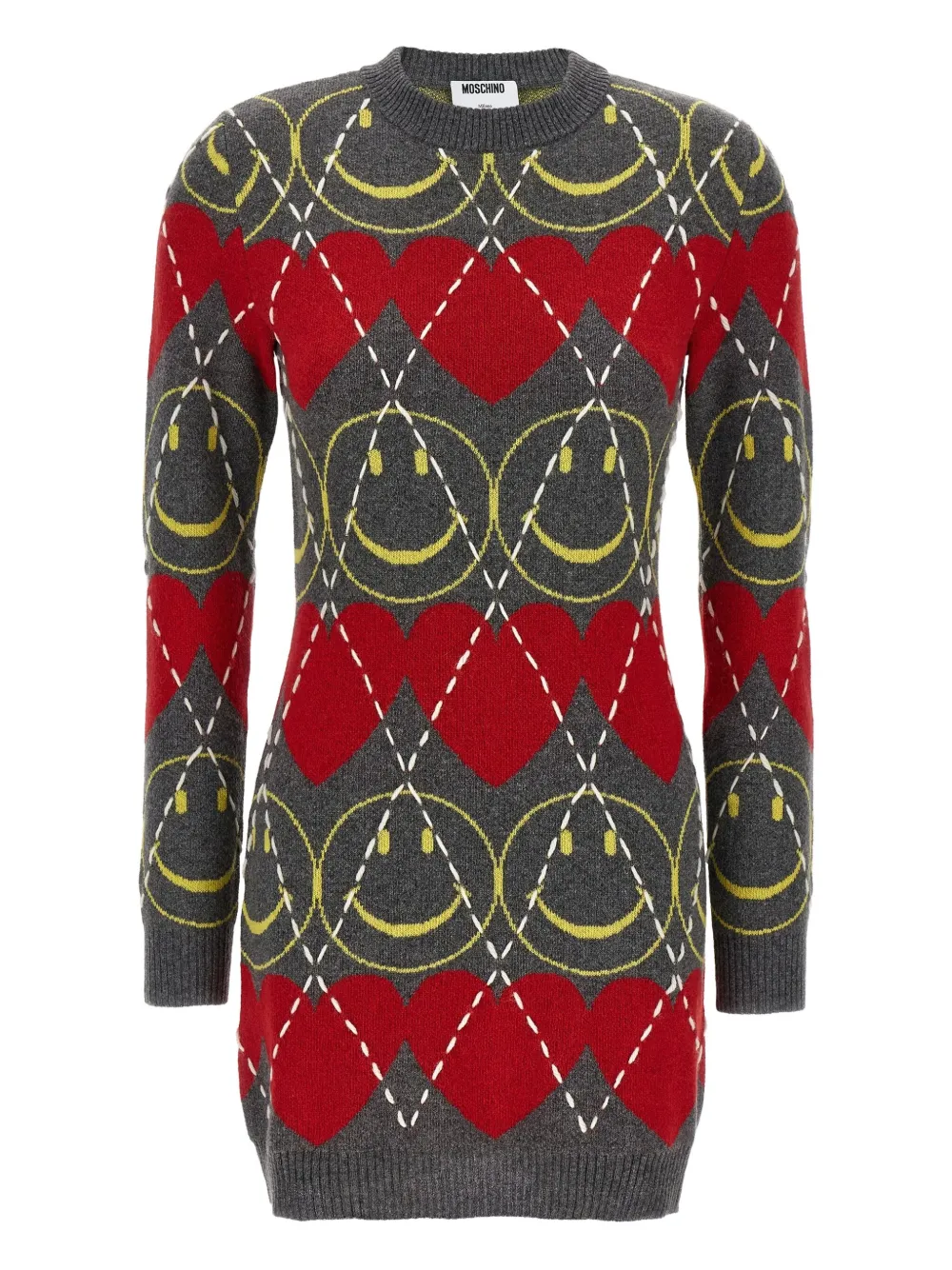 Moschino Smiley jurk met argyle patroon Grijs