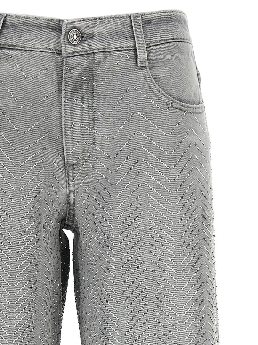 Ermanno Scervino Katoenen jeans met stras chevron streep Grijs