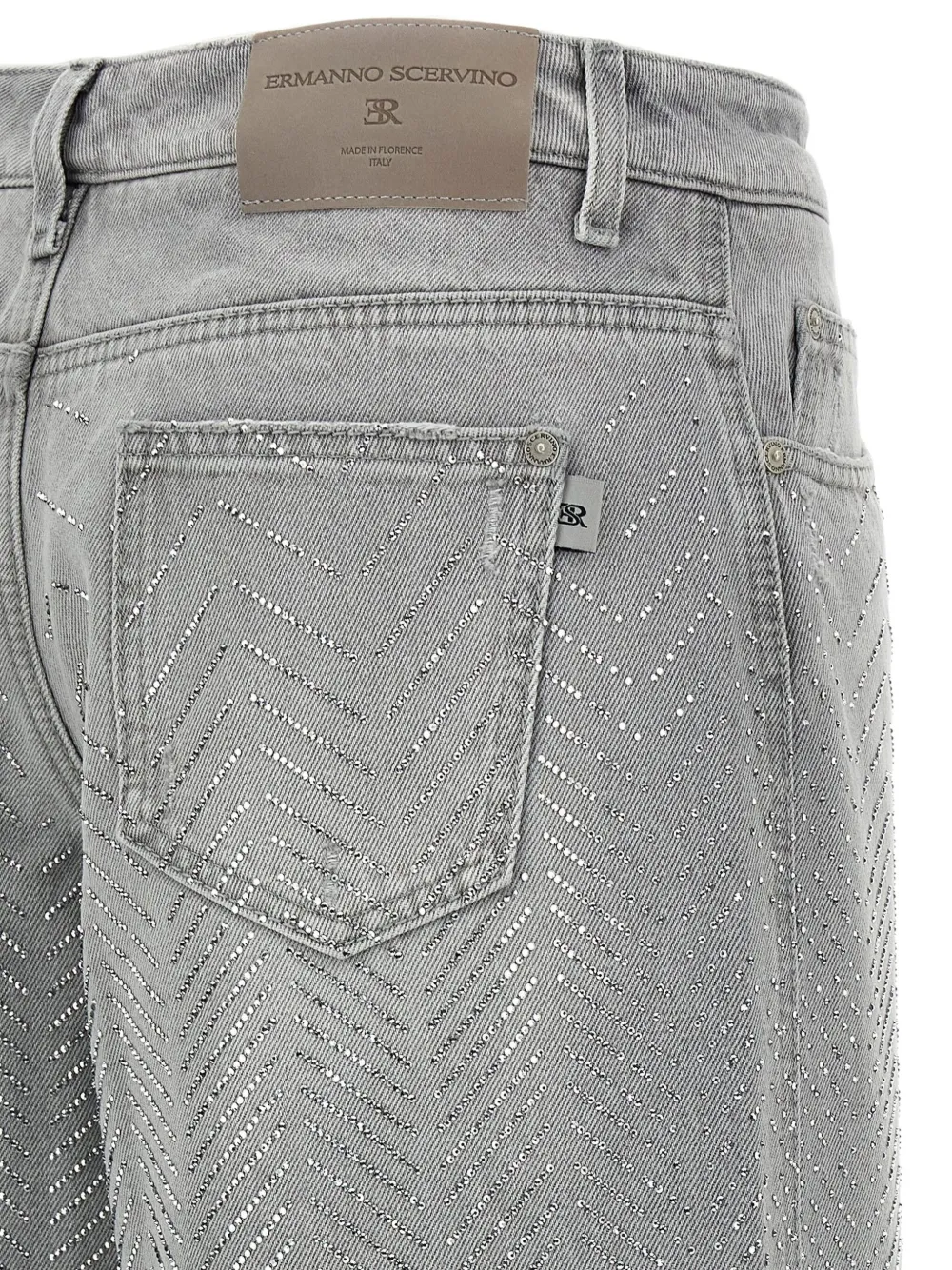 Ermanno Scervino Katoenen jeans met stras chevron streep Grijs