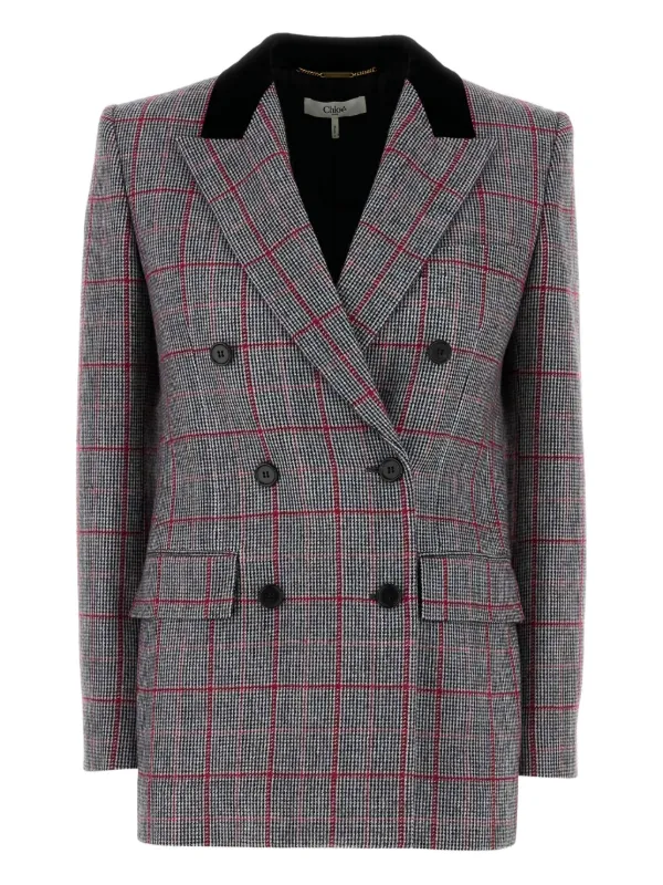 Chloé Check-pattern Wool Blazer in Black