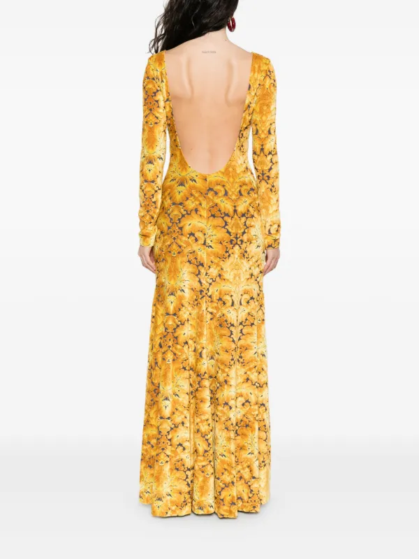 chinese dress ladies Luxury Leopard Print & Baroque Mixed Pattern Maxi Dress with Train for Women Photoshoot Outfit YW250066