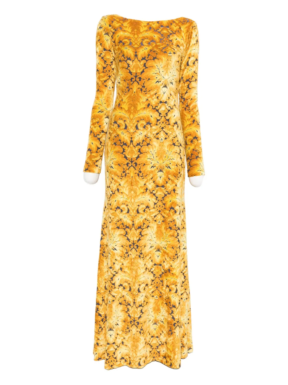 Etro Long-sleeve Open-back Maxi Dress In Yellow