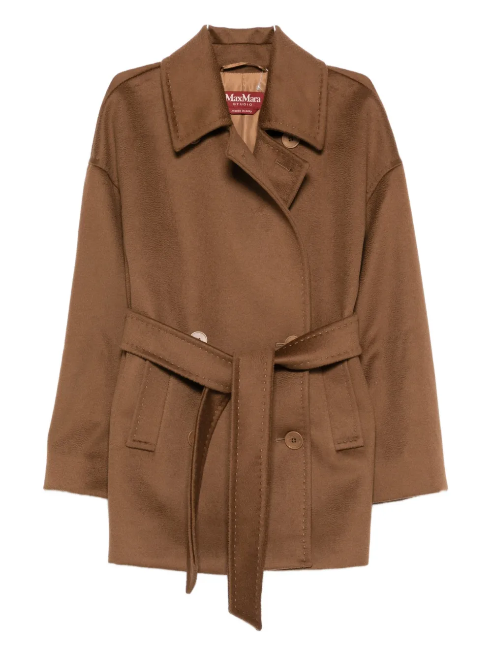 Max Mara Belted Double-breasted Coat In Brown