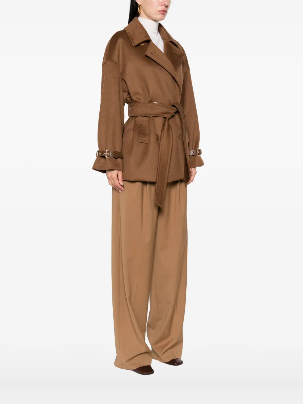 Max Mara Belted Double-breasted Coat In Brown