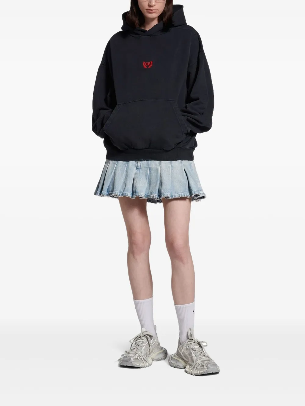 Balenciaga Hoodie met geborduurd logo Zwart