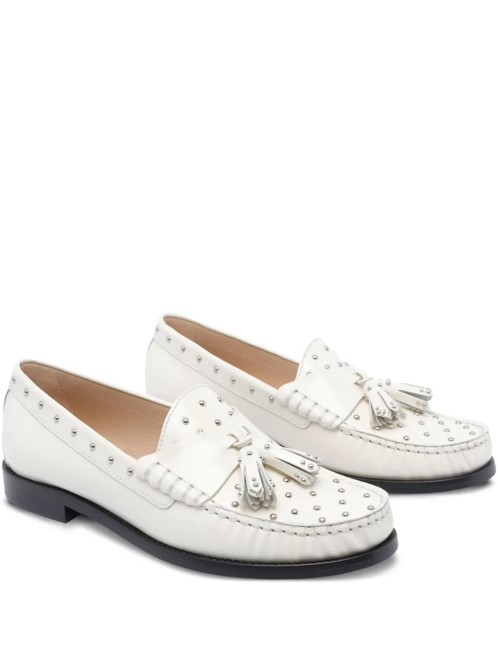Stuart Weitzman tassel-embellished studded loafers | White | Image 1