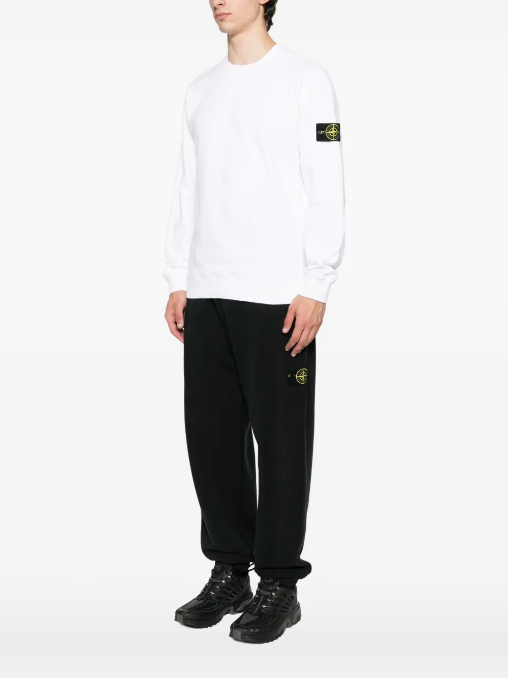 Stone Island 6100028 sweater met logopatch en ronde hals Wit
