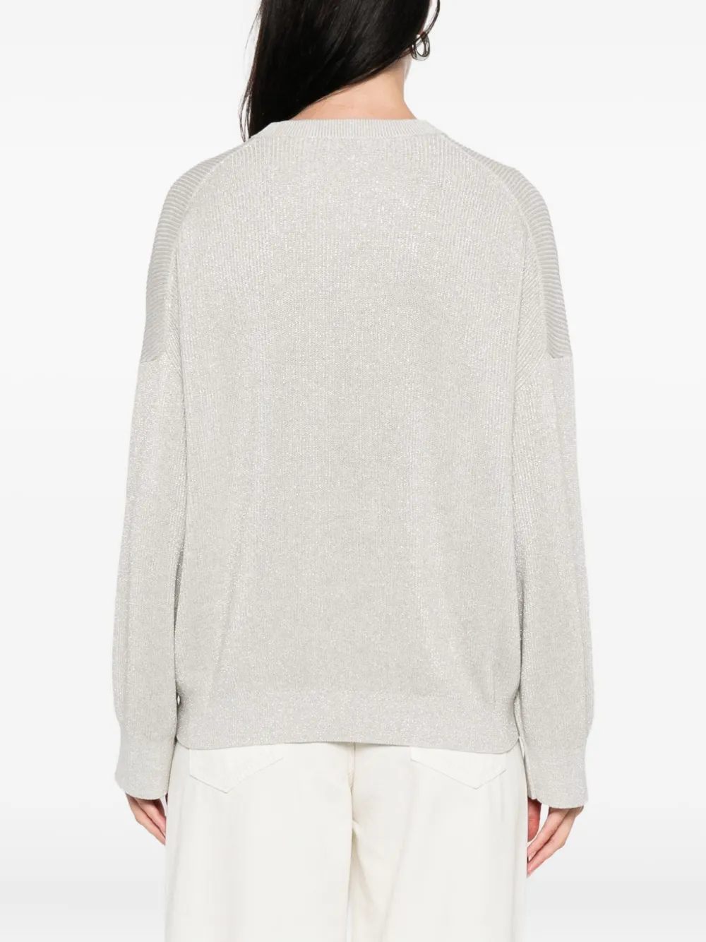 Brunello Cucinelli Geribbelde sweater met ronde hals Grijs