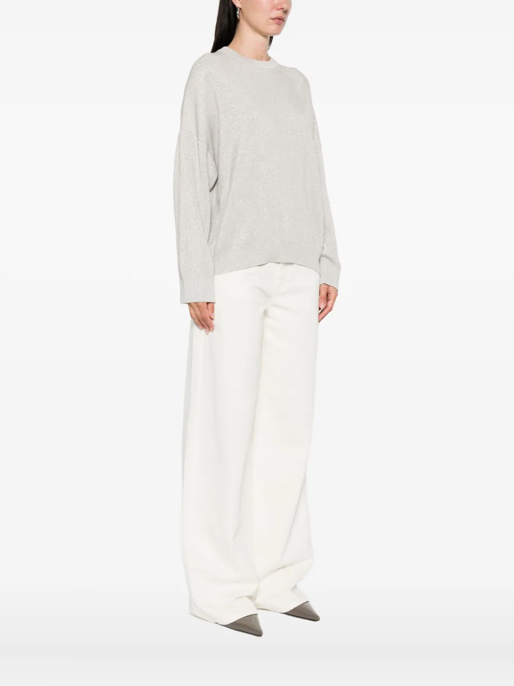 Brunello Cucinelli Geribbelde sweater met ronde hals Grijs