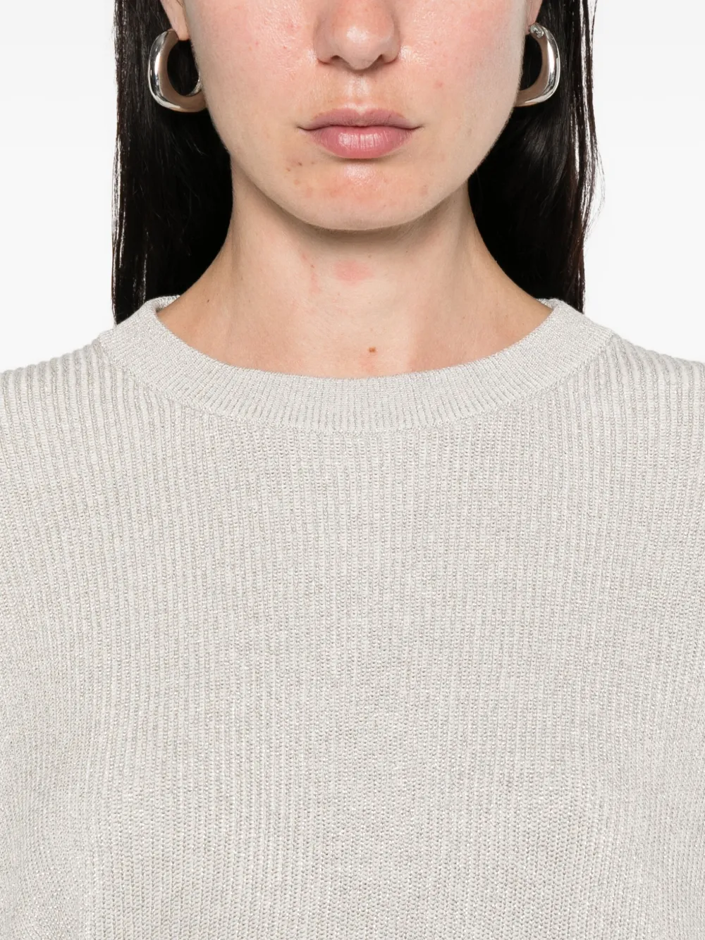 Brunello Cucinelli Geribbelde sweater met ronde hals Grijs