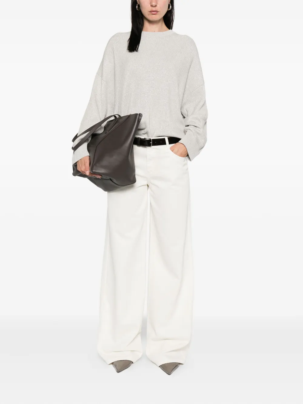 Brunello Cucinelli Geribbelde sweater met ronde hals Grijs