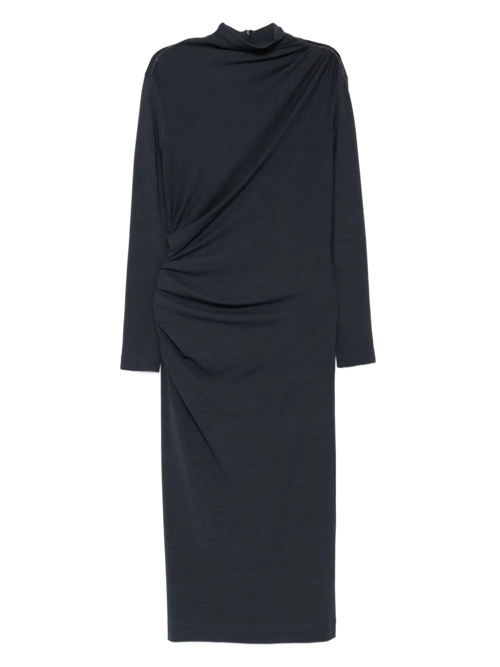 Brunello Cucinelli high-neck gathered midi dress Blauw