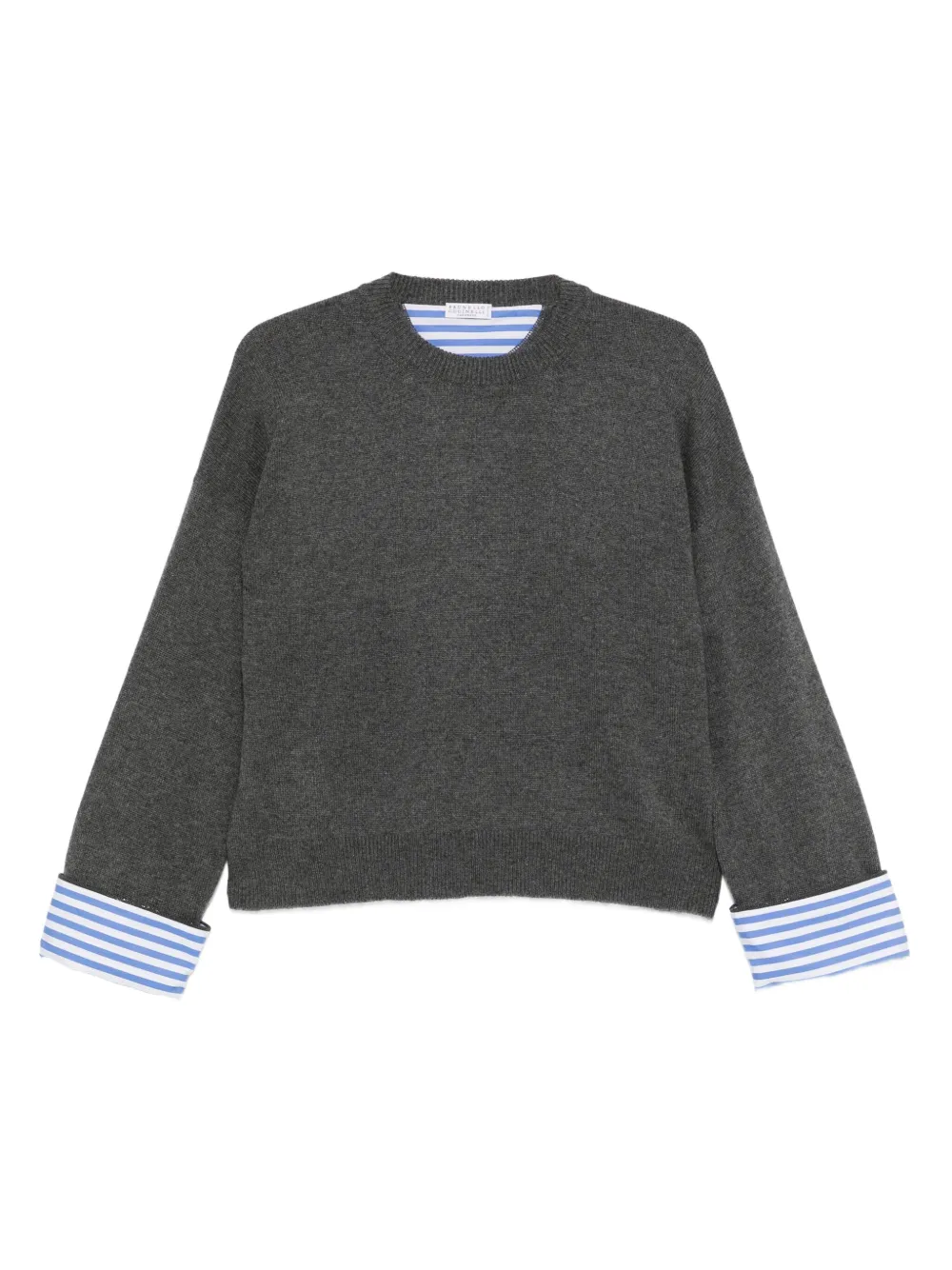 Brunello Cucinelli striped-cuff cashmere sweater | Grey | Image 1