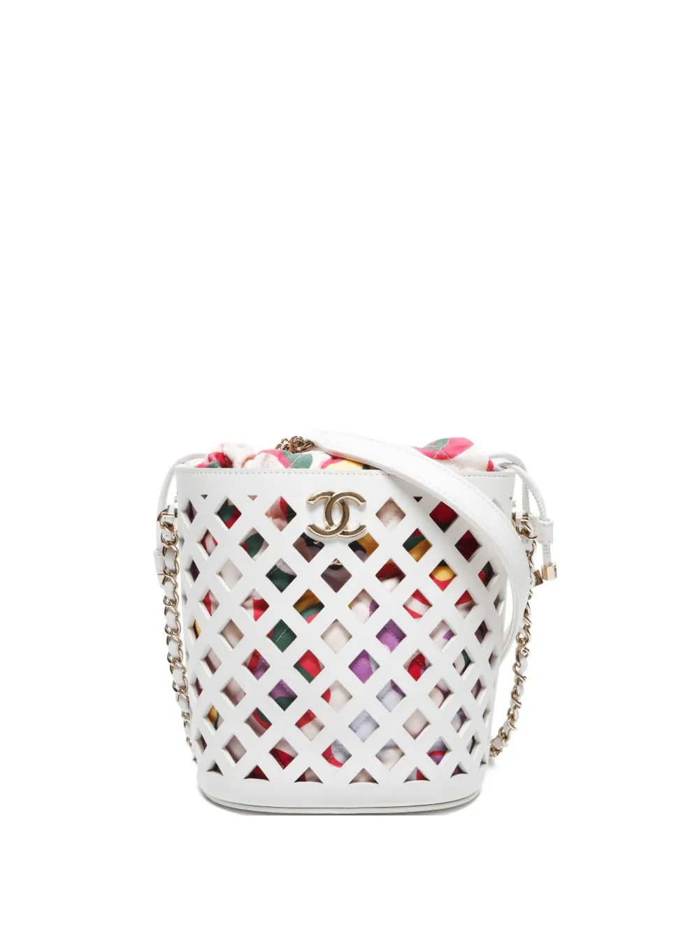 CHANEL Pre-Owned 2021 カットアウト レザーバケットバッグ - ホワイト CHANEL Pre-Owned 2021 カットアウト レザーバケットバッグ - ホワイト