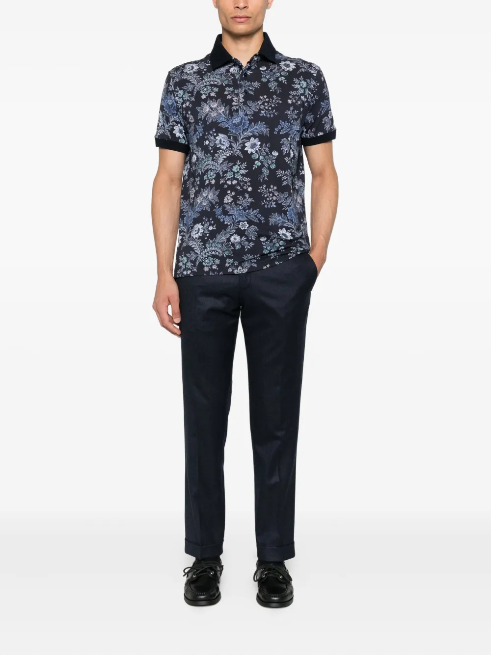 ETRO floral-print polo shirt Blauw