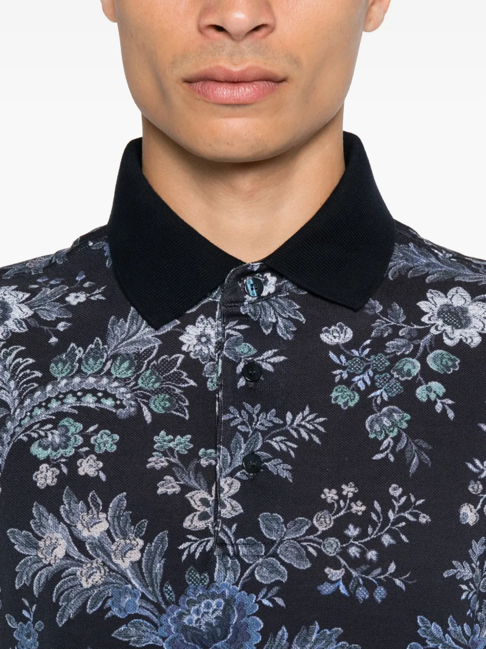 ETRO floral-print polo shirt Blauw