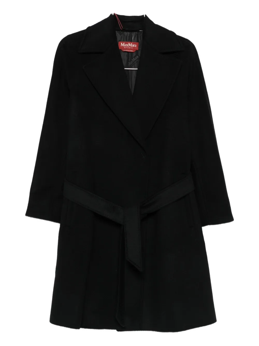 Max Mara Belted Lapels Coat In Black