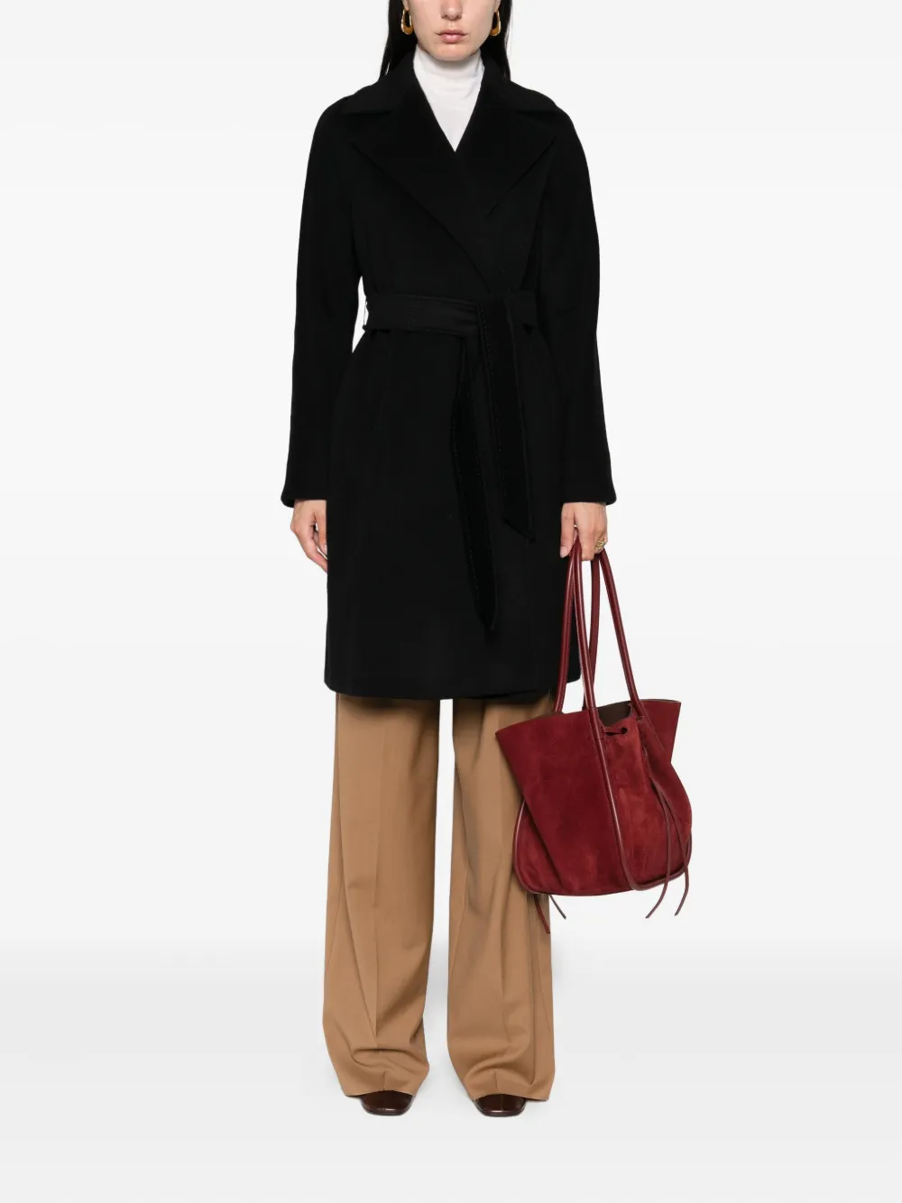 Max Mara Jas met revers en ceintuur Zwart